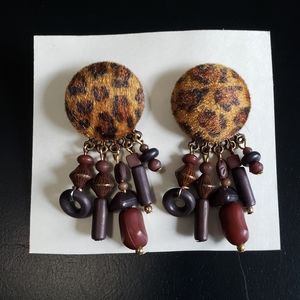 4/$25 Leopard print circular dangle earrings